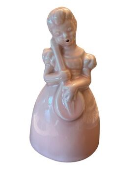 Pink girl with mandolin banjo figurine vintage 7.5 in tall by 4.5 in wide